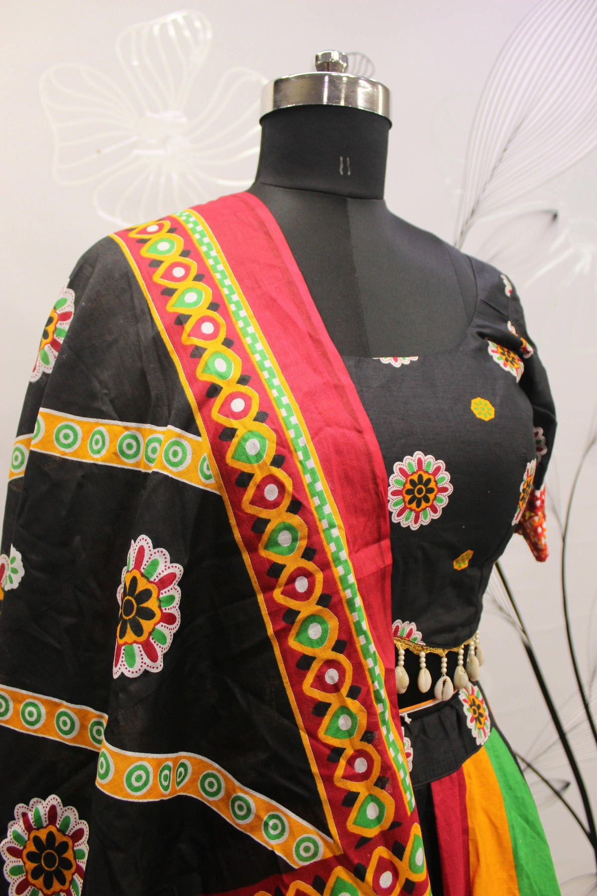 Multi Color Pure Cotton Hand Block Print Navratri Lehenga Choli with Dupatta - Raas | Grocsy