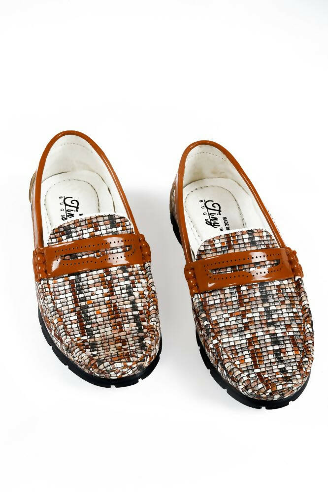 Tiny Bugs Boys Printed Slip On Loafers - Tan | Grocsy