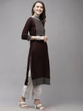 Yufta Women Brown Yoke Design Regular Sequinned Kurta with Palazzo & With Dupatta | Grocsy
