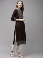 Yufta Women Brown Yoke Design Regular Sequinned Kurta with Palazzo & With Dupatta | Grocsy
