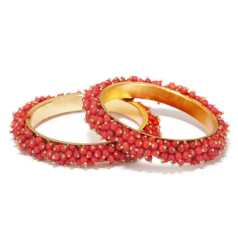 Mominos Fashion Joharkamal Gold-Polished Red Beads Work Bangles | Grocsy