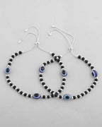 VOJ Set of 2 Silver Plated Evil Eye With Black And Silver Beads Anklet | Grocsy