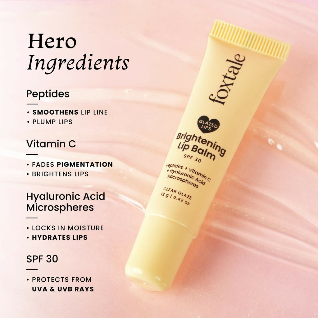 Foxtale Brightening SPF 30 Lip Balm - Clear Glaze (Vanilla), Brightens Lips, Reduces Pigmentation | Grocsy