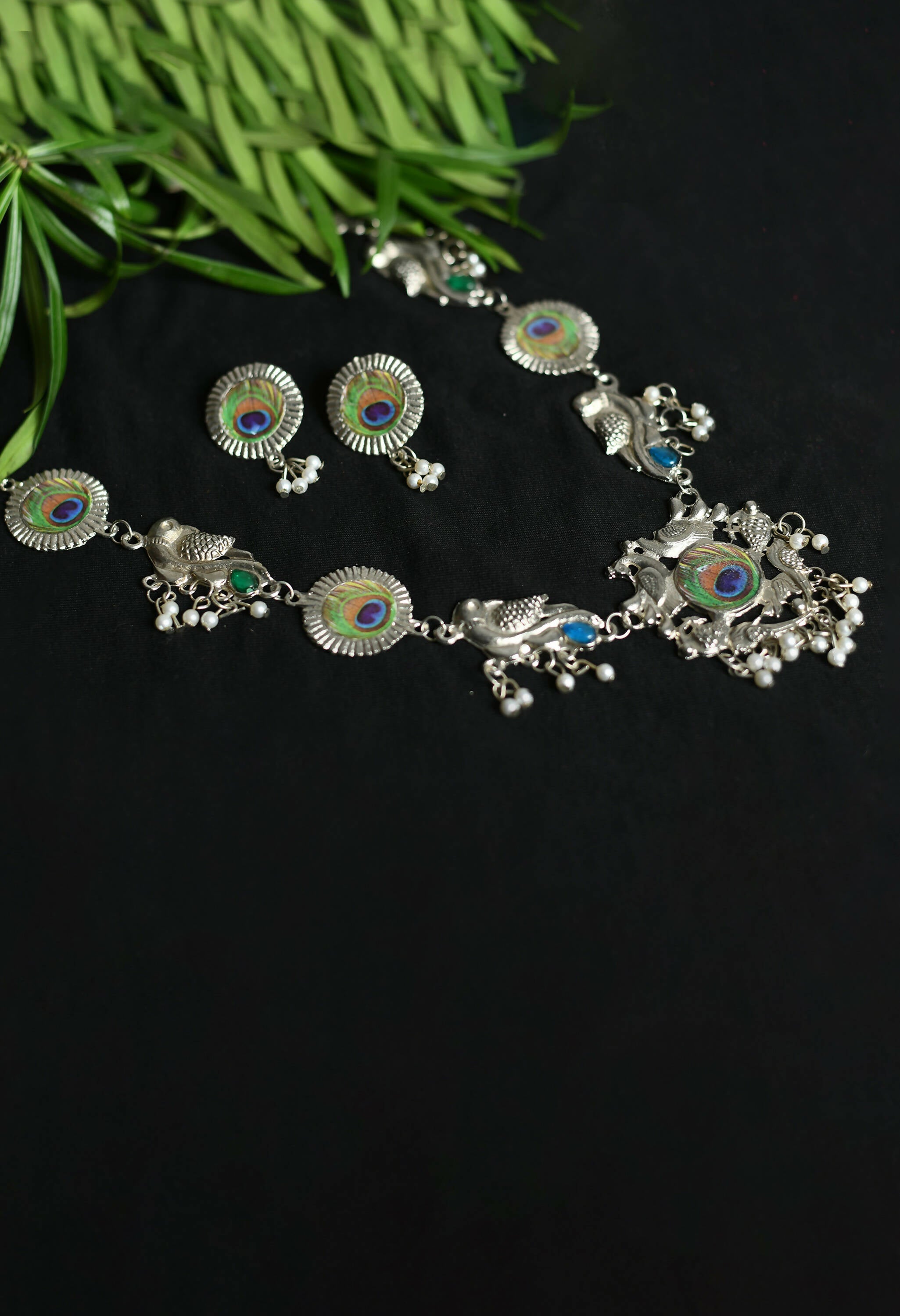 Mominos Fashion Johar Kamal Oxidised Silver-Plated Brass Finish Long Necklace For Women (Silver) | Grocsy