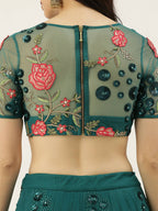 House of Panchhi Teal Net Semi stitched Coding, Sequins and Saroski Stone Work Lehenga Choli | Grocsy