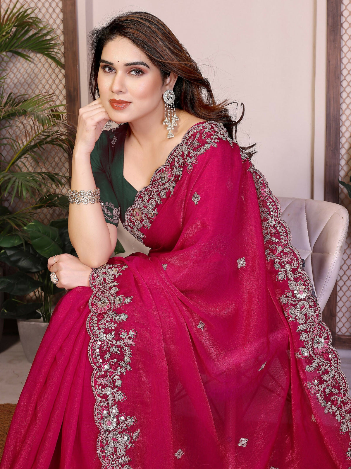 Teeya Creation New Womens Latest Party Wear Soft Chiffon Silk Saree-Pink | Grocsy
