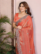 Teeya Creation New Womens Latest Party Wear Soft Chiffon Silk Saree-Peach | Grocsy