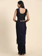 Navy Blue Imported Fabric Plain Ready to wear Saree with stitched Blouse - Vrinda | Grocsy