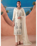 KC Heavy Chiffon Silk White Hand Embroidered Straight Suit For Women Wedding | Grocsy
