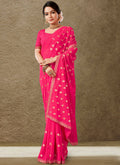 Pink Georgette Embroidered Saree with Unstitched Blouse Piece - Avika | Grocsy