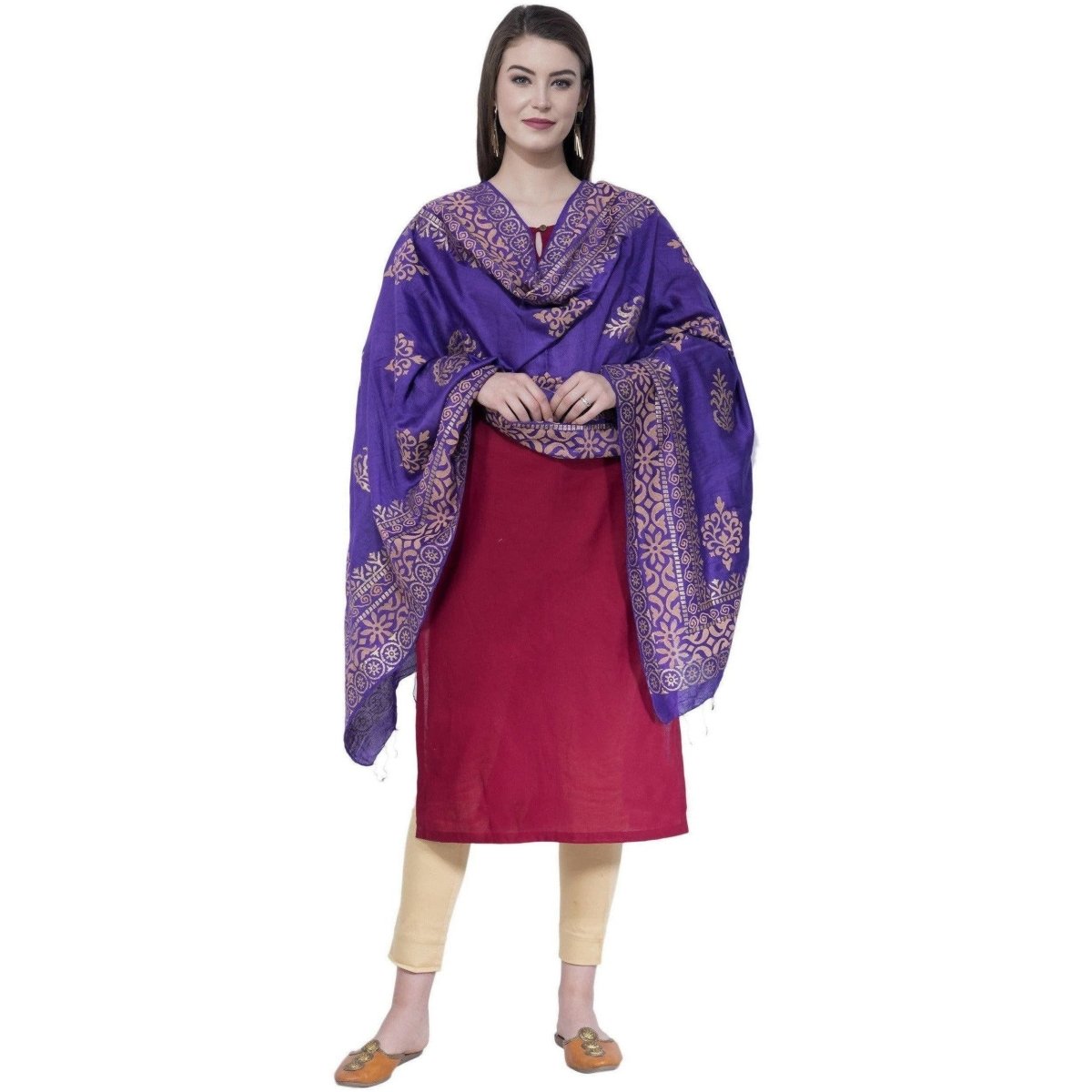 A R Silk Purple Color Chanderi Gold Print Dupattas and Chunnis | Grocsy