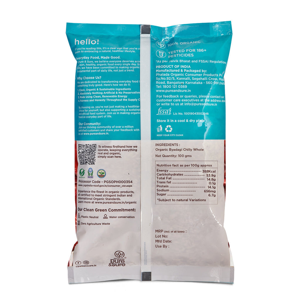 Pure & Sure Organic Byadagi Chilli Whole | Grocsy
