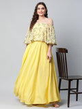 Ahalyaa Women Crepe Printed Yellow Dress | Grocsy