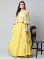 Ahalyaa Women Crepe Printed Yellow Dress | Grocsy