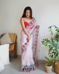 Vamsee Shivika Baby Pink Organza Saree | Grocsy