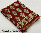 Red Cotton Blend Ajrak Saree with Unstitched Blouse - A2M | Grocsy