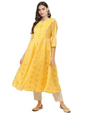 Ahalyaa Women Yellow Chanderi Jacquard Woven Dress | Grocsy