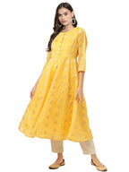 Ahalyaa Women Yellow Chanderi Jacquard Woven Dress | Grocsy