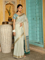 Shree Shyam Fashion Rama Green Linen Saree | Grocsy
