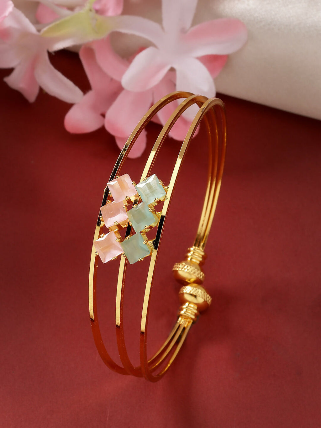 NVR Women's Gold-Polished CZ Stone-Studded Cuff Bracelet | Grocsy