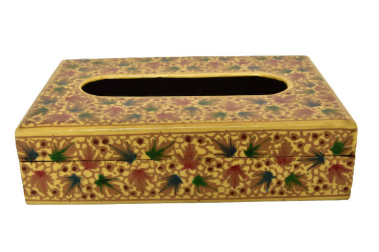 Nizalia Chinar Leaf Embossed Cream Paper Mache Tissue Paper Holder | Grocsy