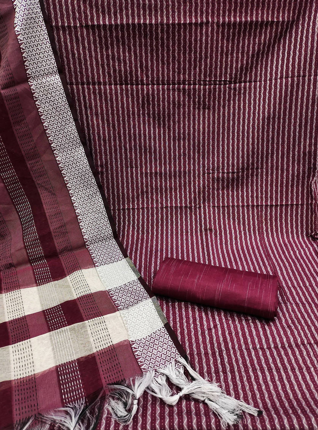 Wine Cotton Jacquard Woven Unstitched Dress Material - Amara | Grocsy