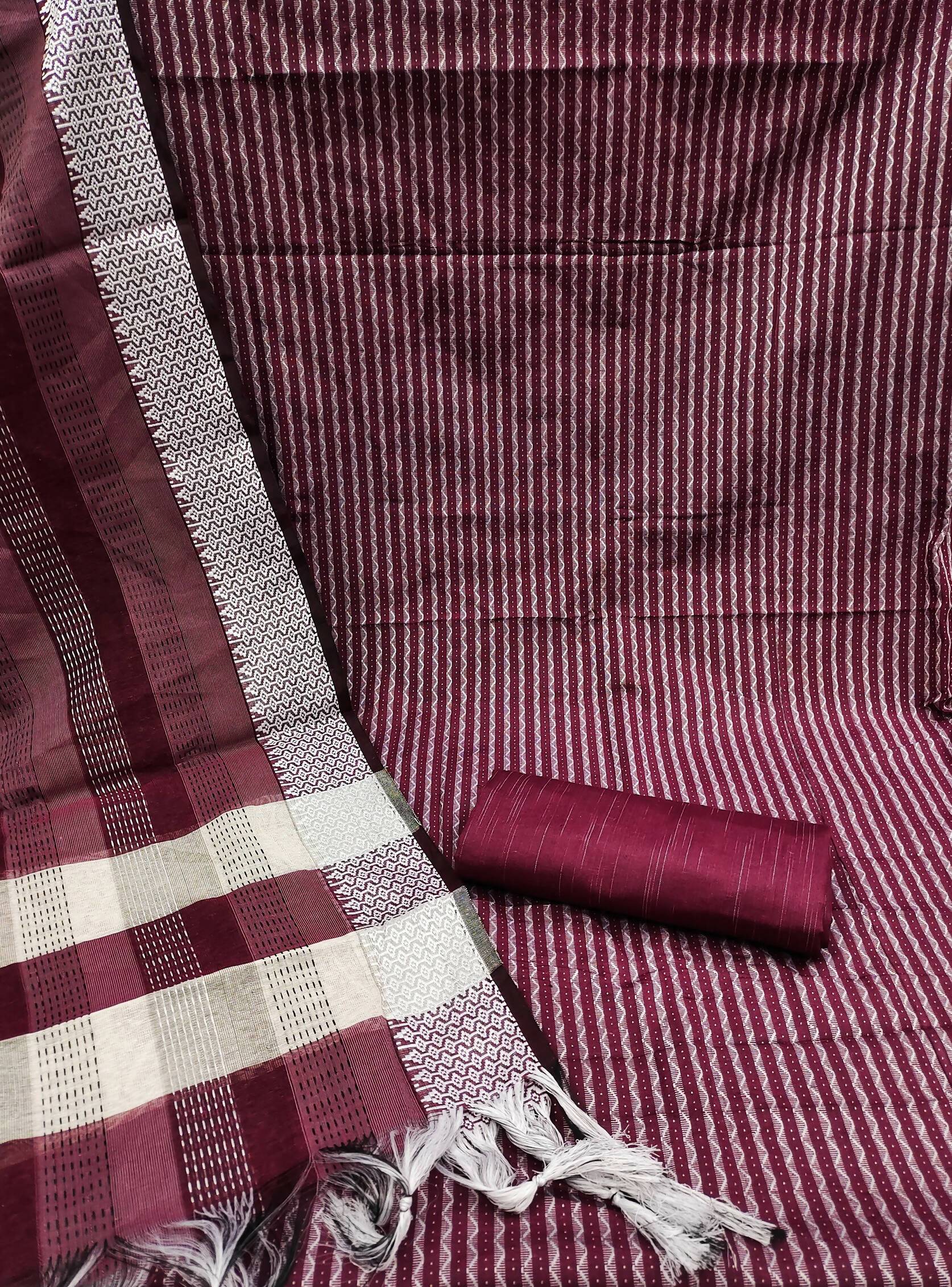 Wine Cotton Jacquard Woven Unstitched Dress Material - Amara | Grocsy