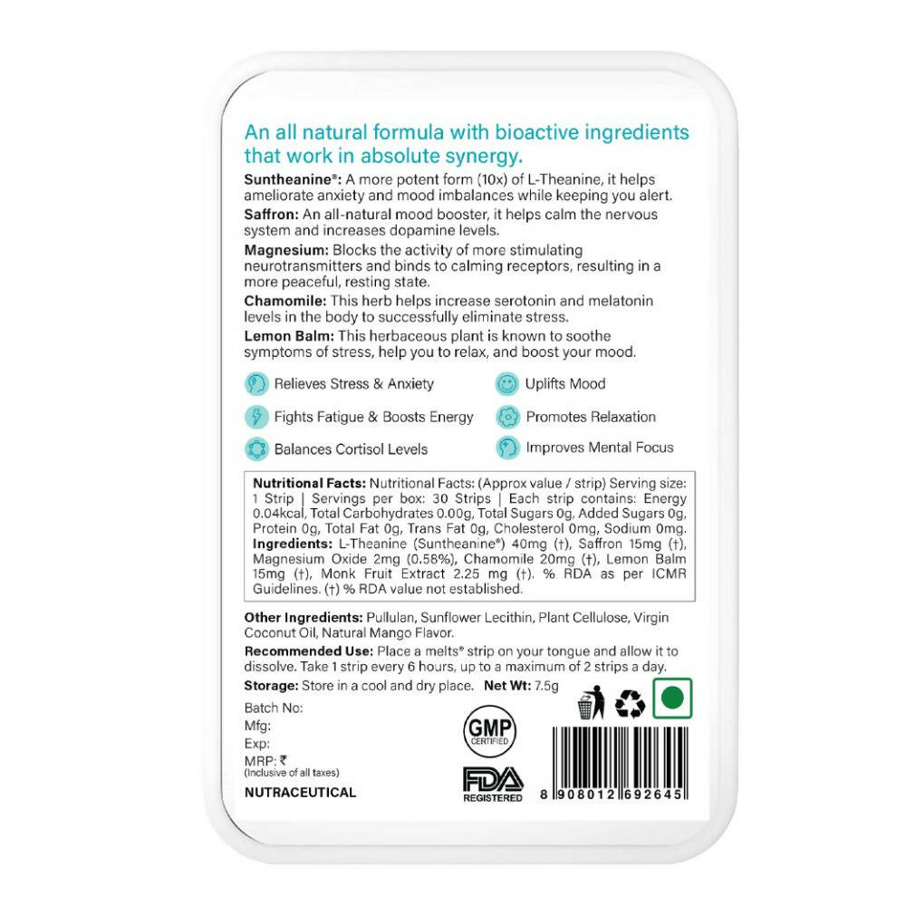 Wellbeing Nutrition Melts Calm & Relaxation Oral Strips-Soothing Mango Flavor | Grocsy