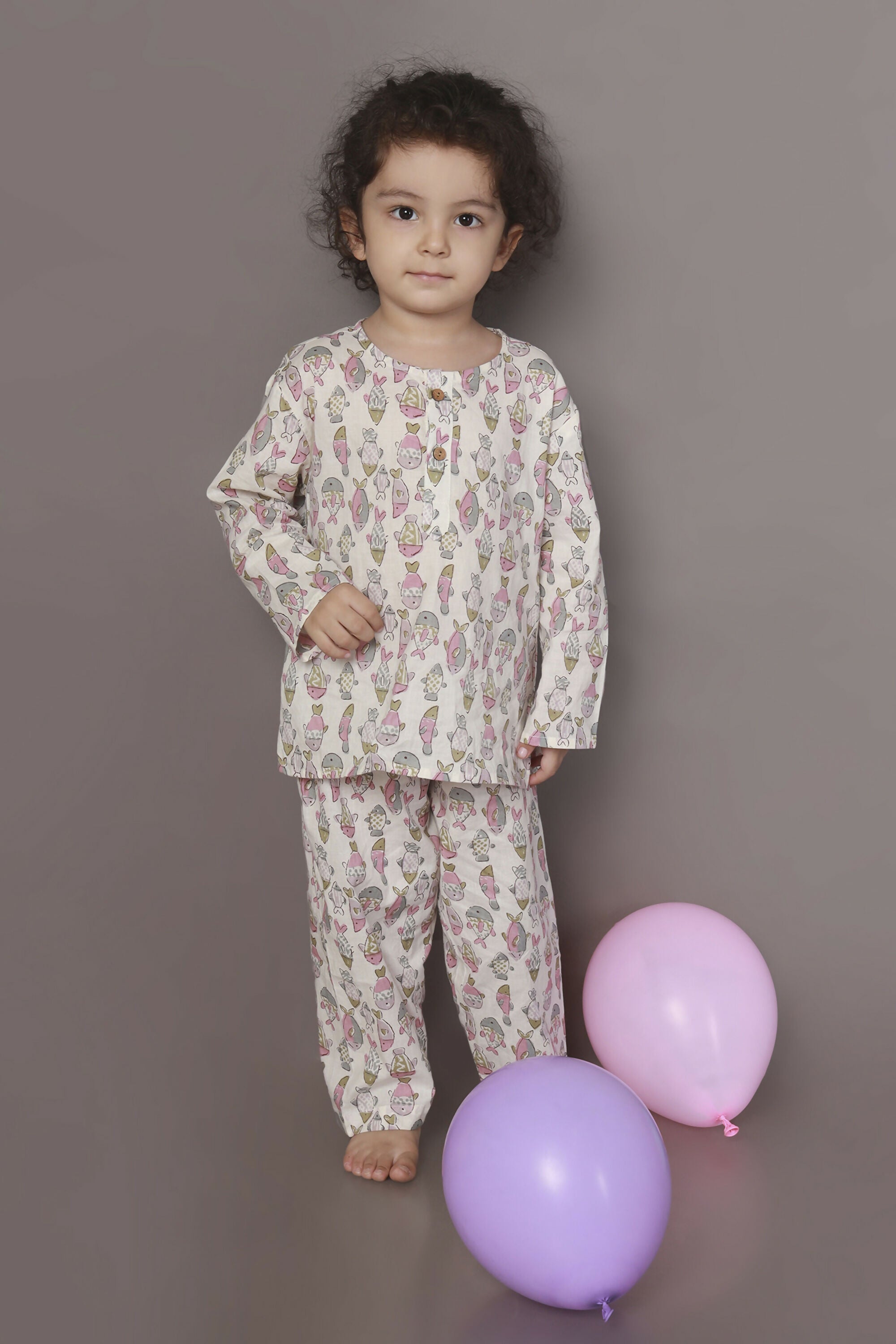 Breathables White & Yellow Tortoise Cotton Nightsuit Set For Kids | Grocsy