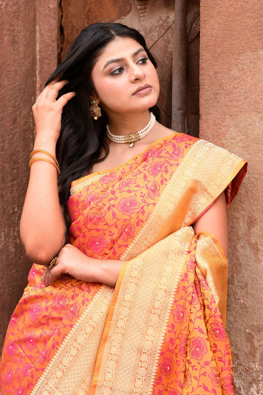 Joban Fashion Tangent Banarasi Katan Pure Handloom Banarasi Silk Saree | Grocsy