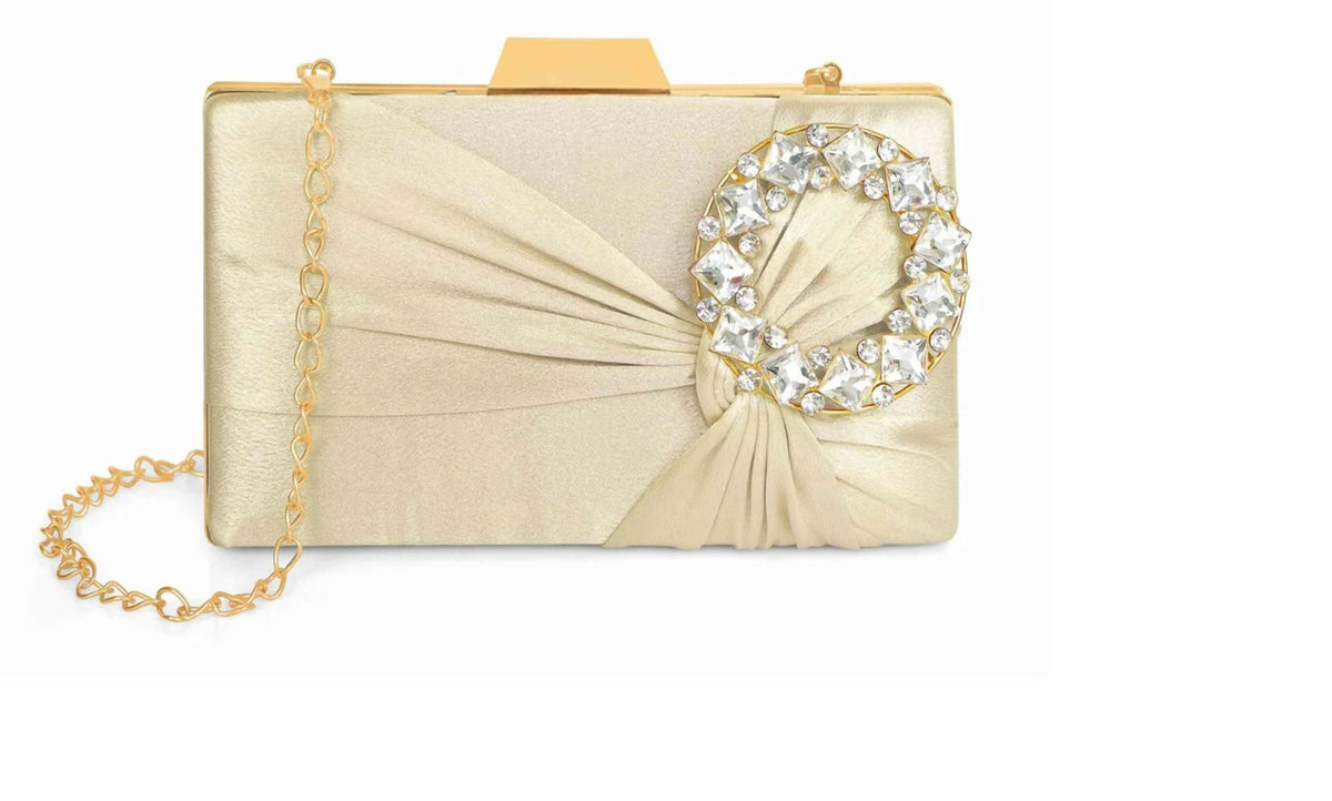 Joban Fashion Luxurious Satin Evening Clutch With Detachable Chain Strap - Golden | Grocsy