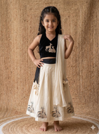 Teeya Creation New Latest Kids Off-White Silk Lehenga With Black Velvet Choli & Deer Embroidery Motif-Black | Grocsy