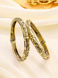 NVR Women Set of 2 Gold-Polished Floral Design Oxidised Bangles