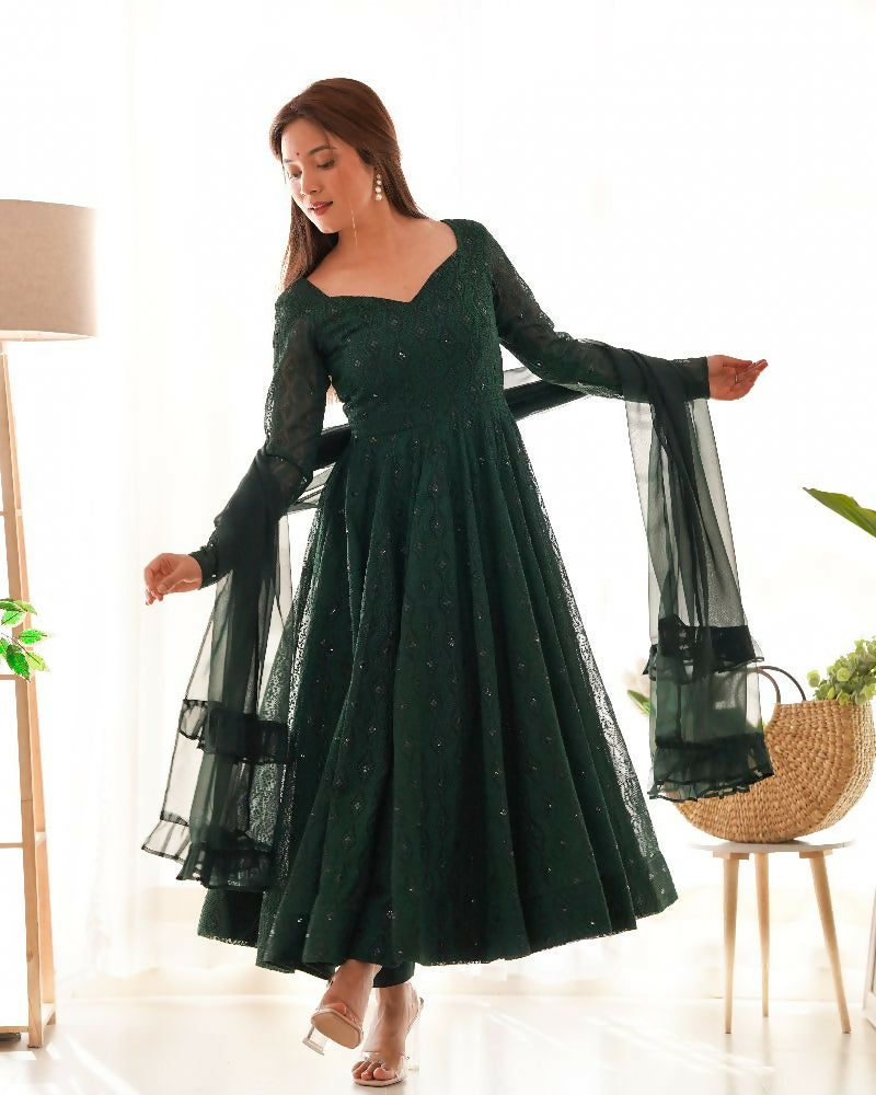 Joban Fashion Green Kurta Set Georgette Sequence Embroidery Work | Grocsy
