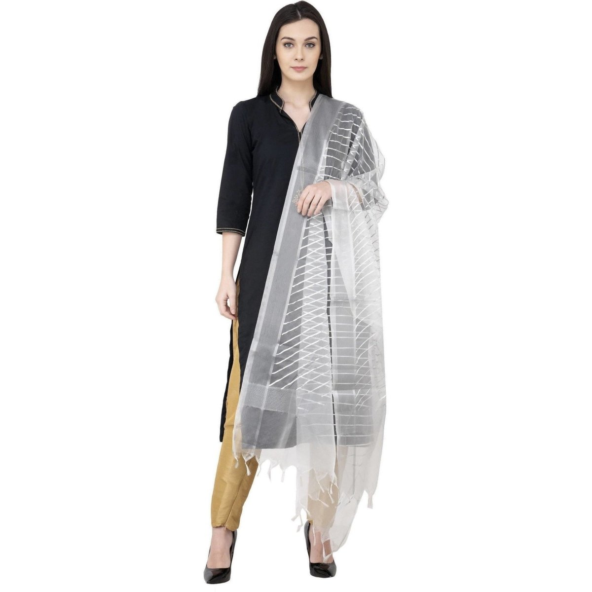A R Silk Silver Leheriya Fancy Dupatta White Color Dupatta or Chunni | Grocsy