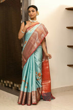 Joban Fashion CGren & Orange Saree Kataan Applick Witch Mirror | Grocsy