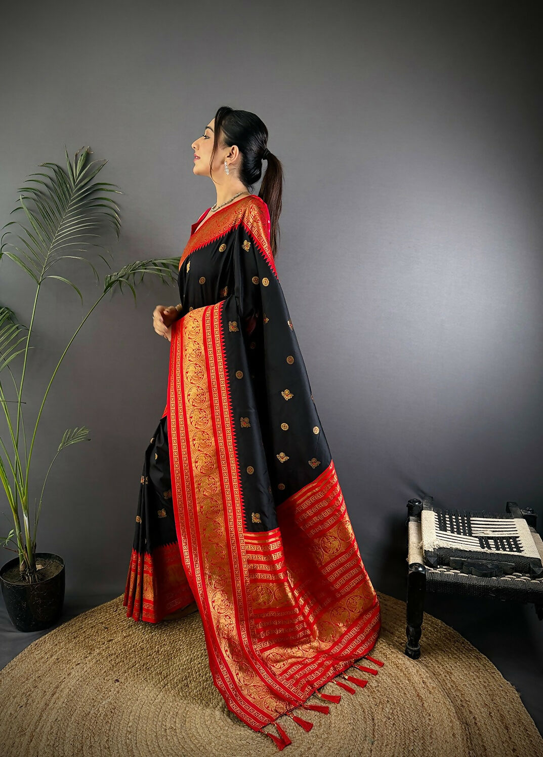Joban Fashion Banarasi Black Woven Soft Silk Saree | Grocsy