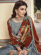 Jyoti Fashion Women's Grey Velvet Floral Digital Printed Kurta with Trouser & Dupatta | Grocsy