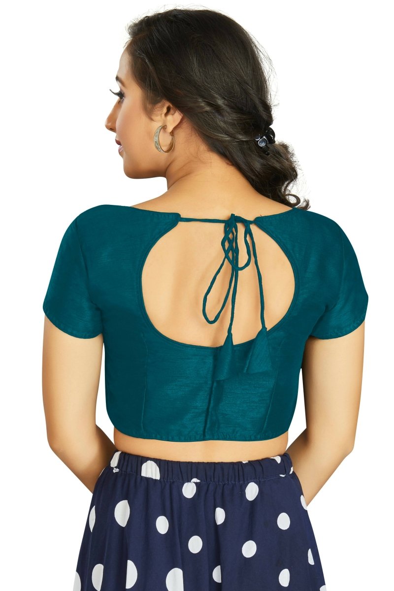 Aastha Fashion Women's Teal Art Silk Designer Festive Wear Readymade Blouse | Grocsy