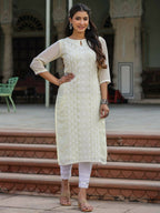 Juniper Women's Lemon Georgette Printed Kurta | Grocsy