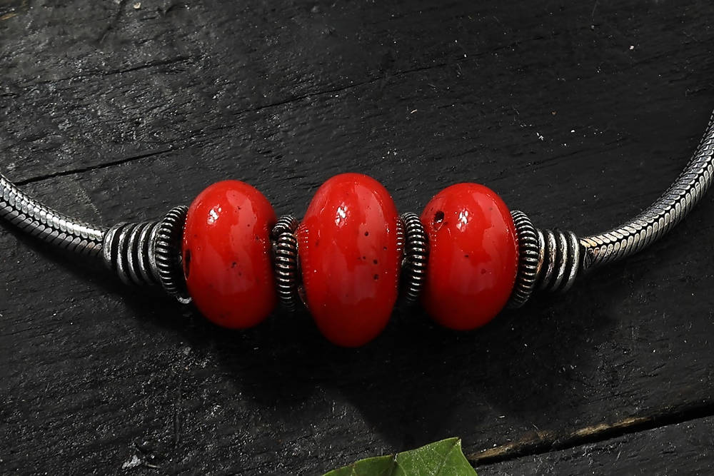 Mominos Fashion Kamal Johar Oxidised Silver With Red Beads Anklets | Grocsy