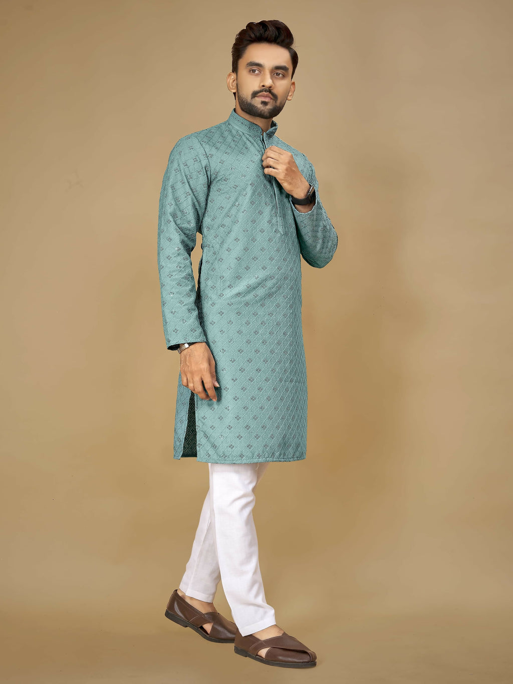Anaita Sky_Blue Embroidered Rayon Straight Kurta | Grocsy