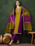 Sangria Embroidered Straight Kurta & Trousers With Dupatta | Grocsy