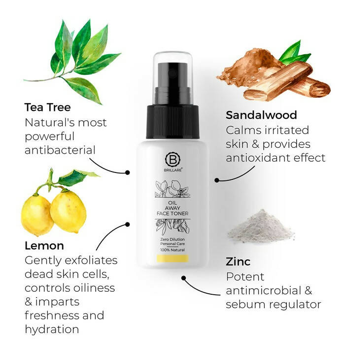 Brillare Oil Away Face Toner For With Tea Tree, Lemon & Zinc | Grocsy