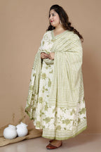 Miravan Women's Plus Size Green Printed Anarkali Kurta With Palazzo And Dupatta | Grocsy