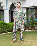 Vaasva Women's Dark Green Musline Viscose Digital Printed Kaftan Pant Set | Grocsy