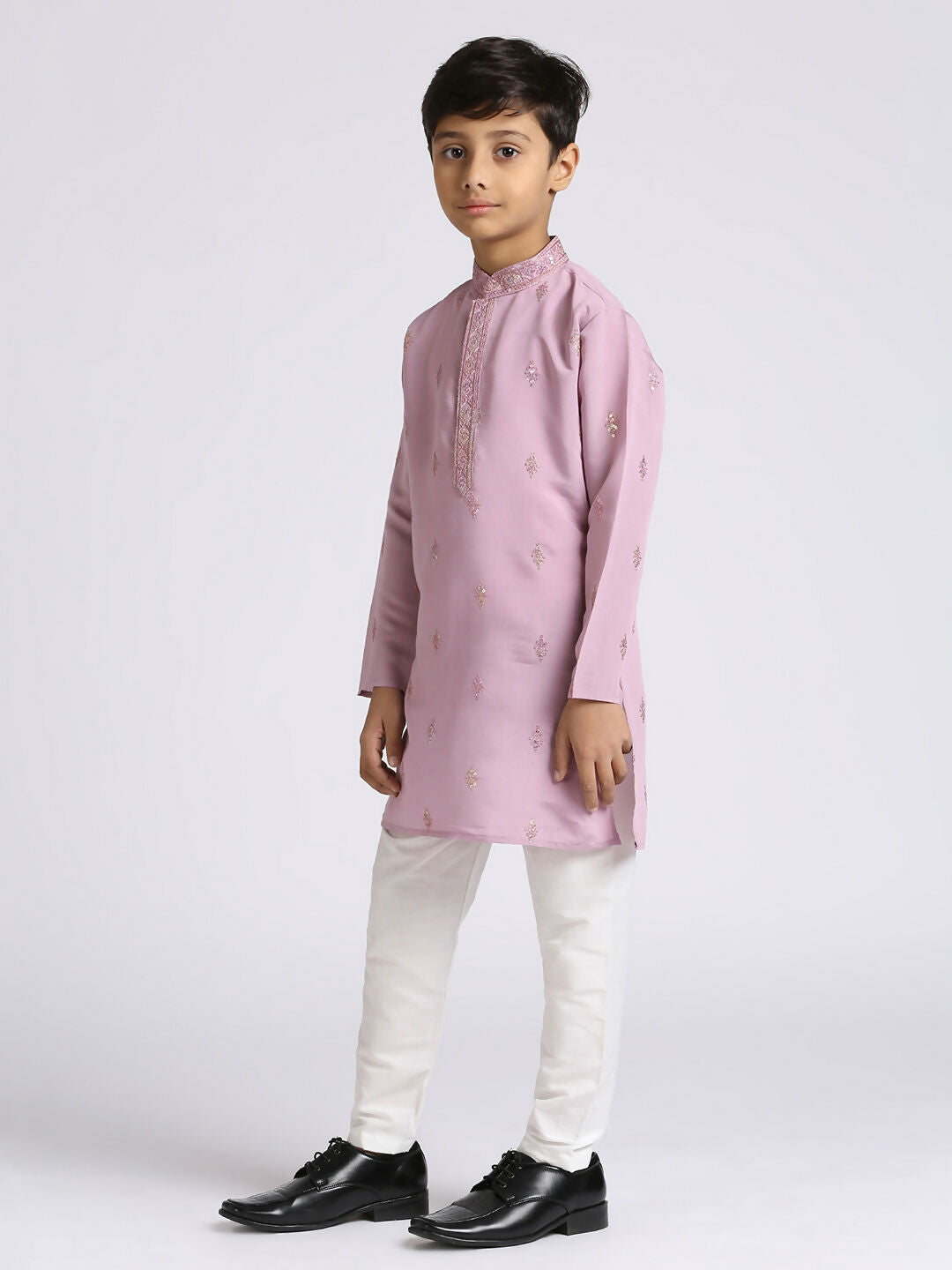 Joban Fashion Kids Island Traditional Ethnic Wear with Silk Sequence Embroidery Full Sleeves Kurta and Pyjama Set - Purple | Grocsy