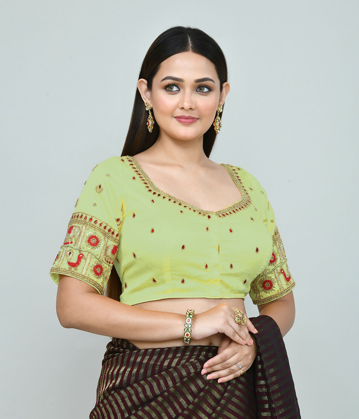 Joban Fashion Women's Light Green Embroidered Stitched Blouse | Grocsy