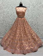 Jyoti Fashion Women's Peach Bridal Net Fancy Dori & Multi Thread Embroidered with Zircon Diamond Work Wedding Lehenga Choli | Grocsy