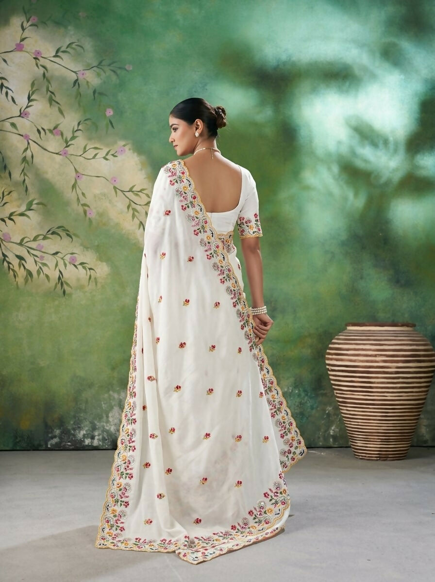 Teeya Creation Womens New Trendy Party Wear Soft Crush Silk Saree-White | Grocsy